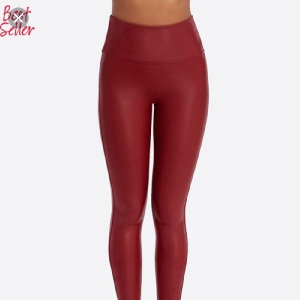 ‼️ISO SPANX CRIMSON FAUX LEATHER LEGGINGS‼️